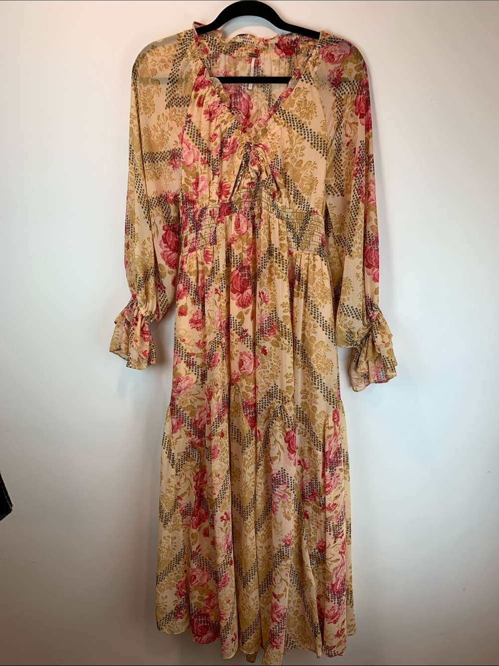 Free People floral maxi dress sz SP wedding guest fall preppy old money boho